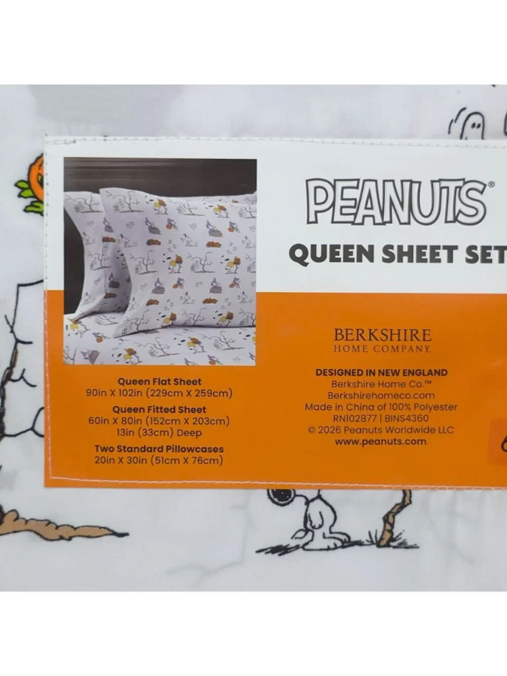 Peanuts Halloween-Themed Queen Sheet Set By Berkshire With Snoopy & Woodstock
